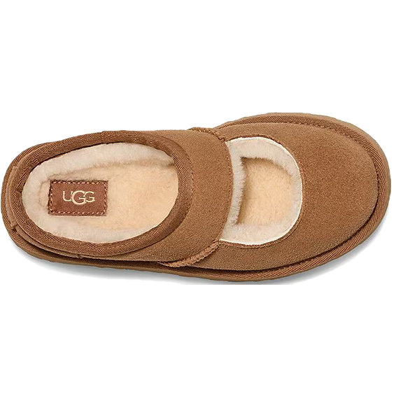 Top of UGG Youth Bea Mary Jane Clog in Chestnut Brown Suede