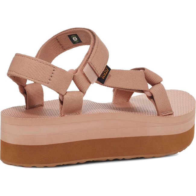 Heel of Women's Teva Flatform Universal Sandal in Maple Sugar Lion Tan with back strap