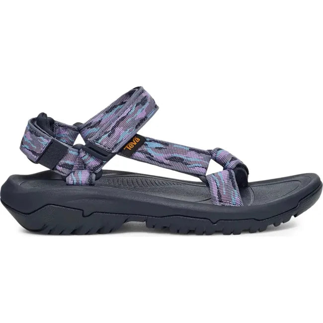 Lateral side of Women's Teva Hurricane XLT2 Sandal in Mesh Total Eclipse Gray, Purple, and Blue