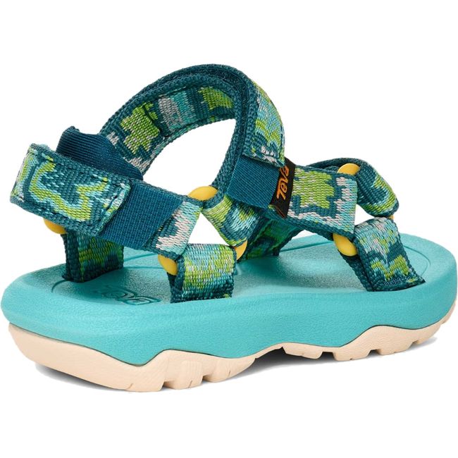 Heel of Toddler Teva Hurricane XLT 2 Sandal in Neon Floral Bright Teal with velcro back strap