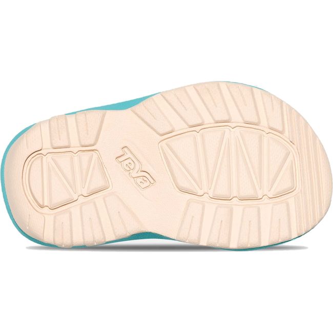 White sole of Toddler Teva Hurricane XLT 2 Sandal in Neon Floral Bright Teal upper