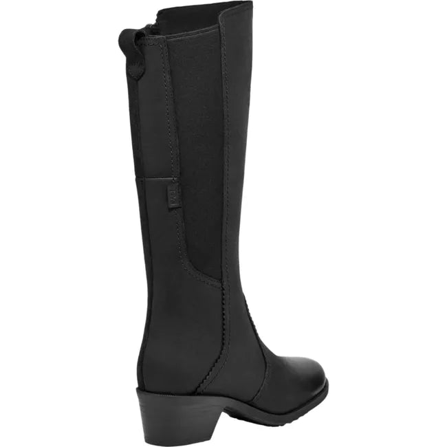 Heel of Women's Teva Anaya Tall Boot in black waterproof leather with block heel