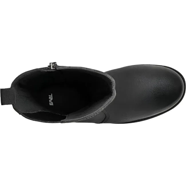 Top down view of Women's Teva Anaya Tall Boot in black waterproof leather with side zipper