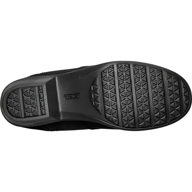 Sole of Women's Teva Anaya Tall Boot in black waterproof leather with black rubber sole
