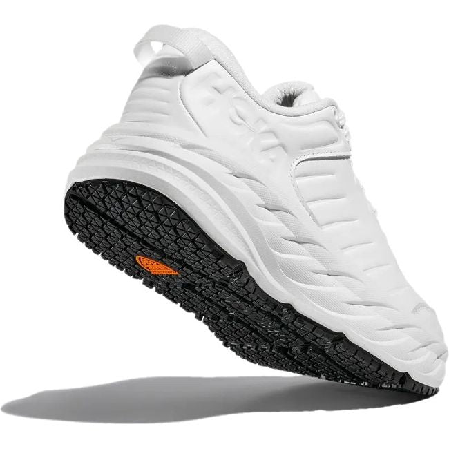 Slip resistant sole of of Women's Hoka Bondi SR Work Shoe in Frost leather