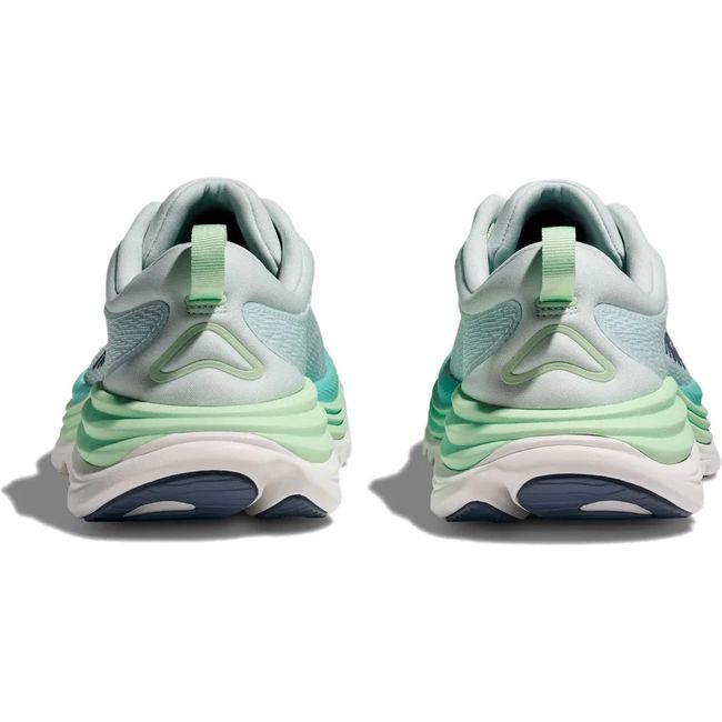 Heels of Hoka Women's Gaviota 5 Running Shoes in Snow Melt Gray and Cielo Blue