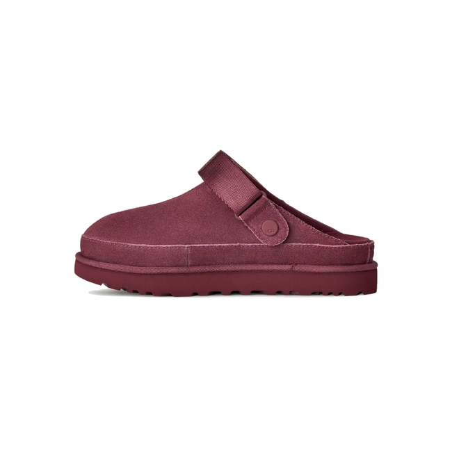 Medial side of UGG Women's Goldenstar Clog in Burnt Magenta Redish Purple