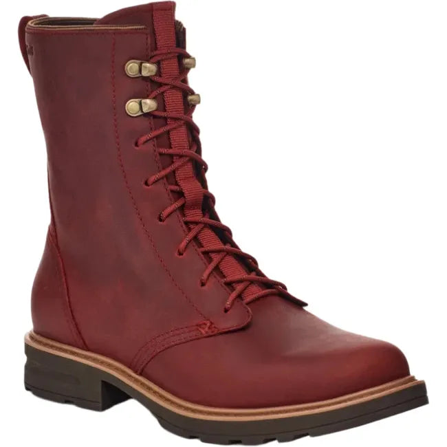 Front of Women's Teva Rowena Lace Up Waterproof Boot in red leather