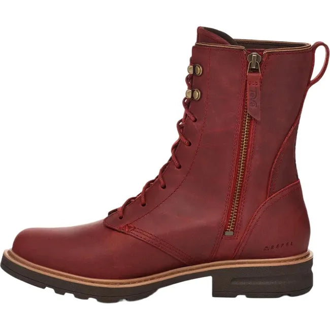 Medial of Women's Teva Rowena Lace Up Waterproof Boot in red leather with side zipper