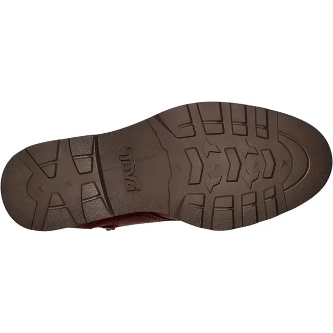 Sole of Women's Teva Rowena Lace Up Waterproof Boot in red leather with a black rubber sole