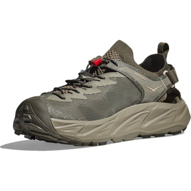 Medial side of Men's Hoka Hopara 2 Hiking Sandal in Barley green and Oat Milk