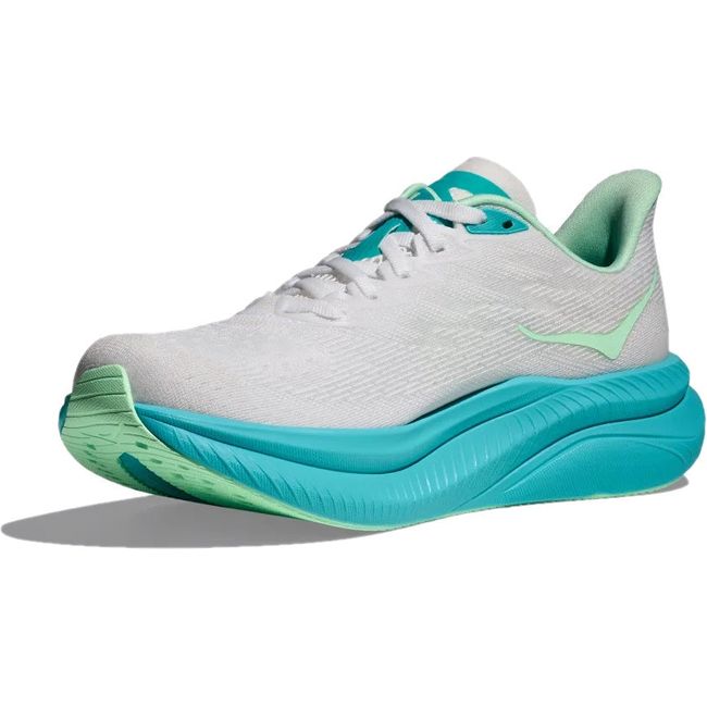 Medial of Hoka Women's Mach 6 Running Shoe in White Cielo Blue