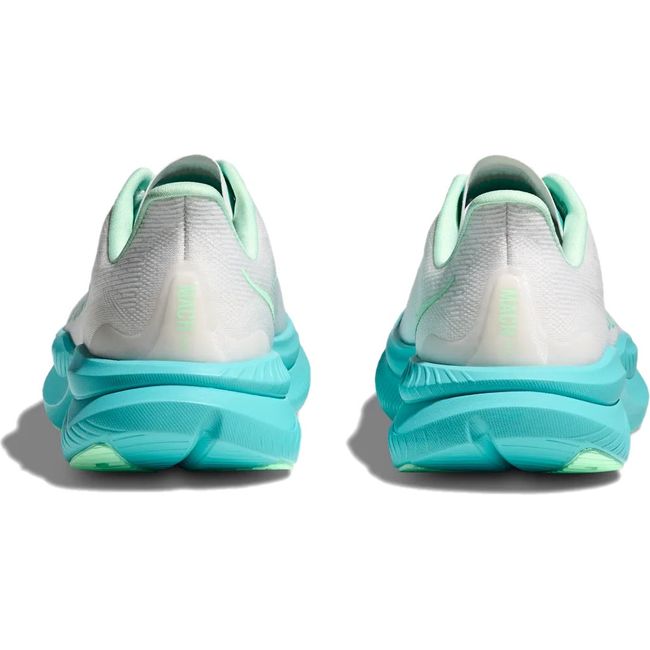 Heels of Hoka Women's Mach 6 Running Shoes in White Cielo Blue