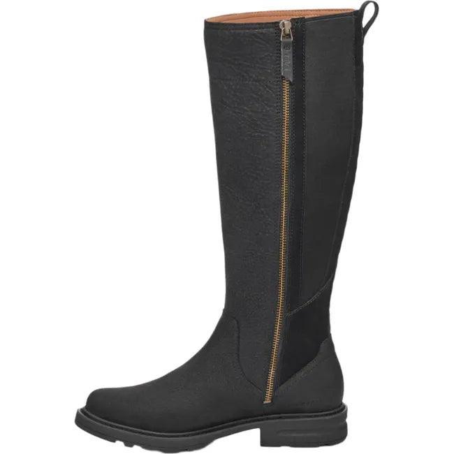 Medial side of Women's Waterproof Teva Rowena Tall Boot in black leather with side zipper