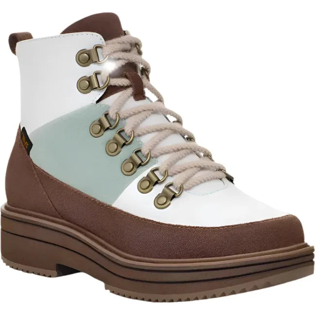Front of Women's Teva Midform Boot Patchwork Waterproof with brown, white, and green patches.
