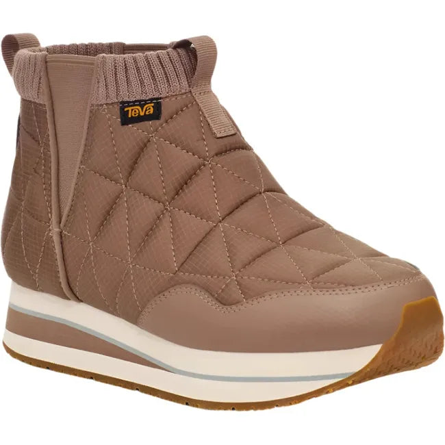 Front of Women's Teva ReEmber Mid Platform bootie in caribou brown with slip on closure
