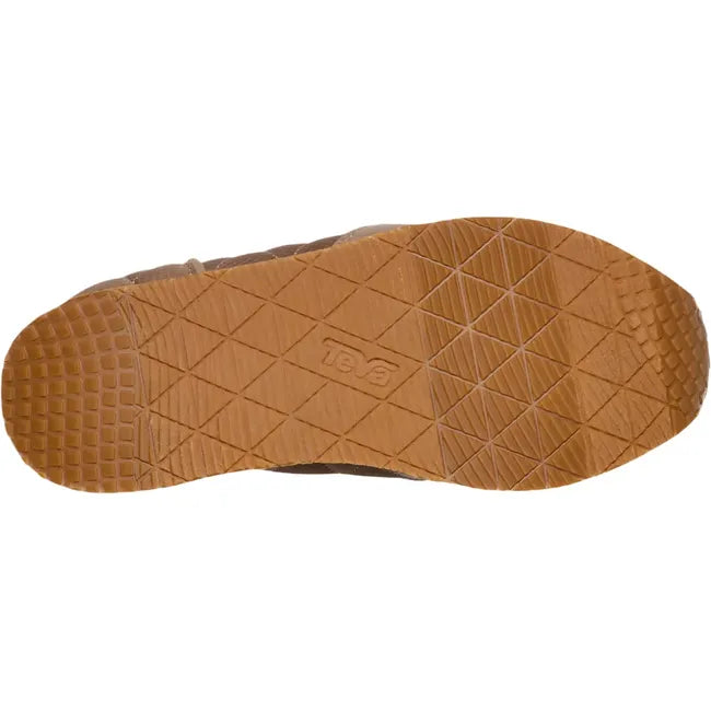 Sole of Women's Teva ReEmber Mid Platform bootie in caribou brown upper and tan rubber sole