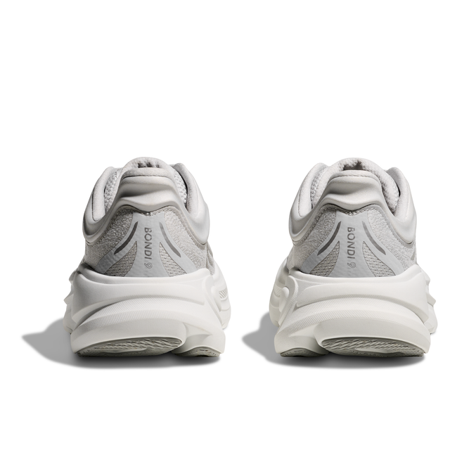 Heels of Women's Hoka Bondi 9 Running Shoes in stardust silver mesh with white midsoles