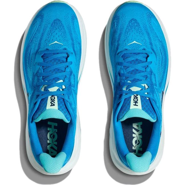 Top down view of Men's Hoka Clifton 10 Running Shoes in Hoka Blue and Skyward Blue