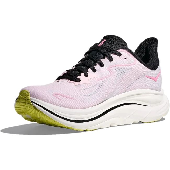 Medial side Hoka Women's Clifton 10 Running Shoe in Carnation Starlight Glow pink colorway