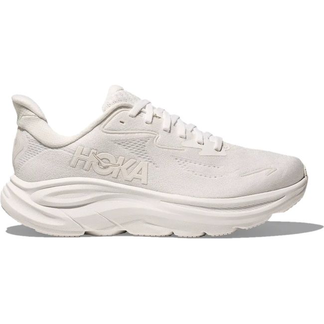 Lateral side of Women's Hoka Clifton 10 Running Shoe in all White