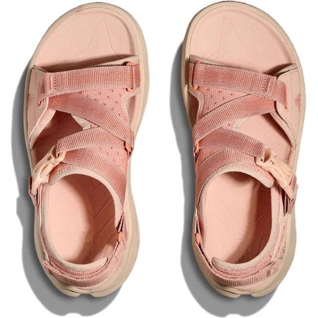 Top down view of Women's Hoka Infini Hike TC Hiking Sandals in Dawn Light Pink and Vanilla