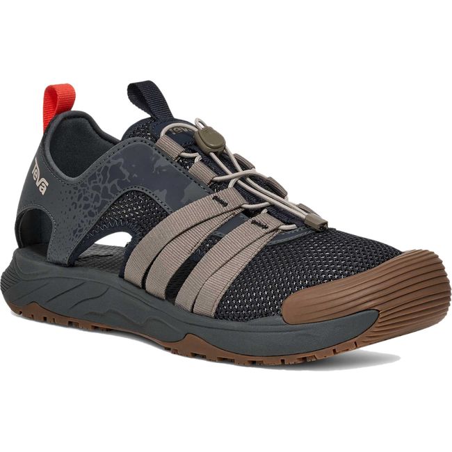 Front angled view of Men's Teva Hydratrek Closed Toe Water Sandal in Dark Shadow Navy Blue