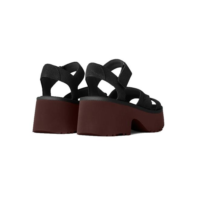 Heels of UGG Women's New Heights Ankle Strap Sandals in Black Suede with Brown sole