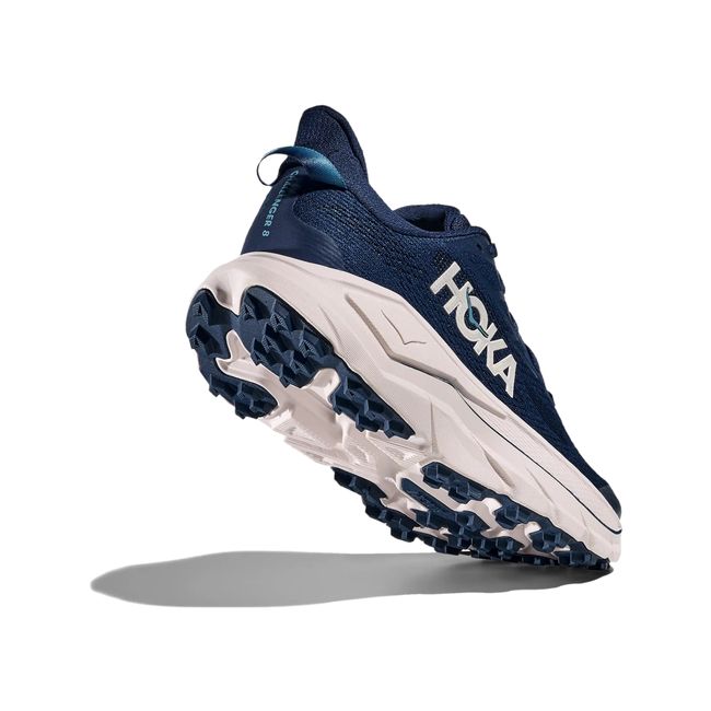 Angled sole of Hoka Women's Challenger 8 Trail Running Shoe in Midnight Blue