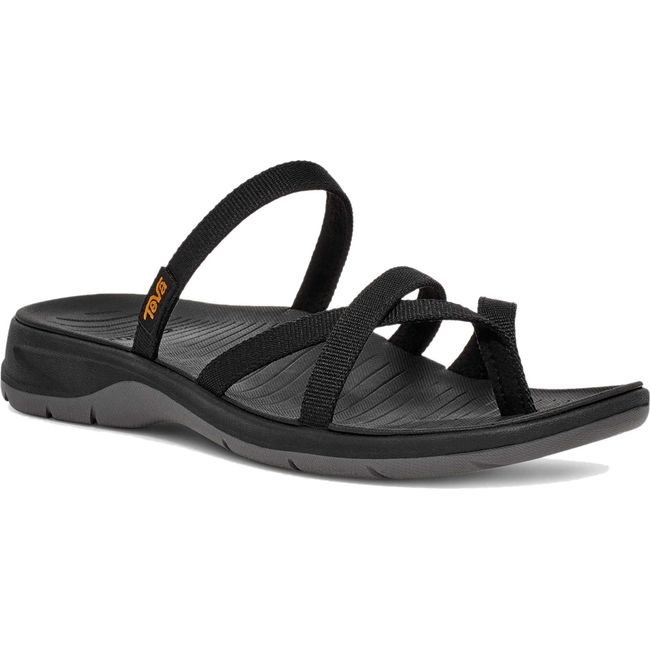 Front angled view of Teva Women's TirraTraveler Flip Flop in Black