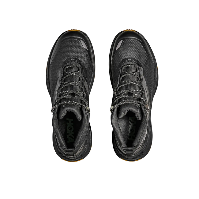 Tops of Hoka Men's Transport Hike GTX Hiking Boot in All Black