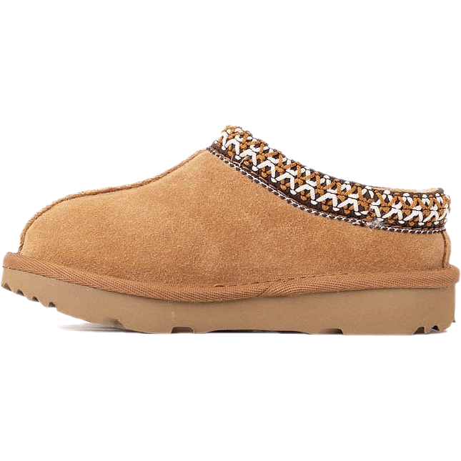Medial side of UGG Toddler Tasman II Slipper in Chestnut Brown Suede