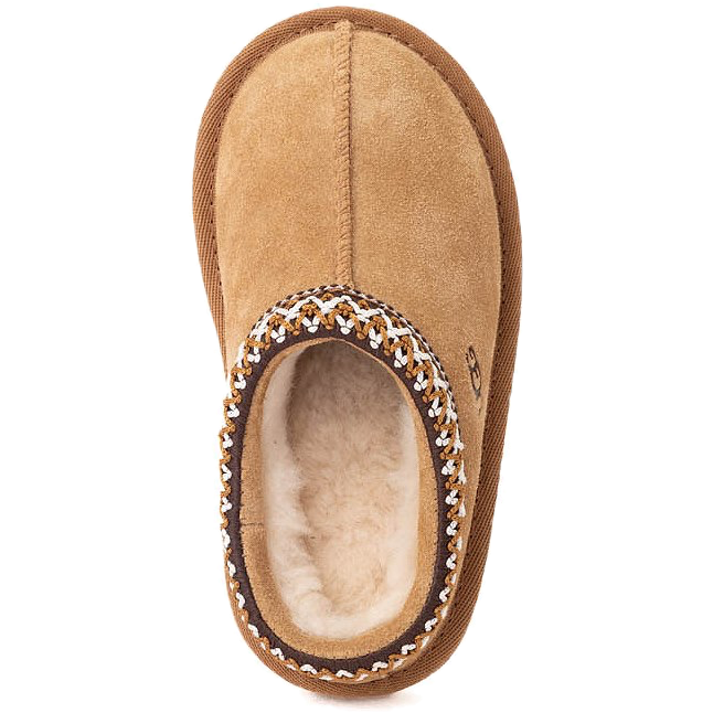 Top of UGG Toddler Tasman II Slipper in Chestnut Brown Suede