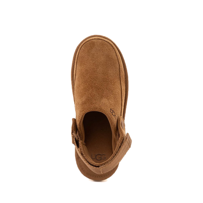 Top of UGG Youth Goldenstar Clog in Chestnut Brown Suede