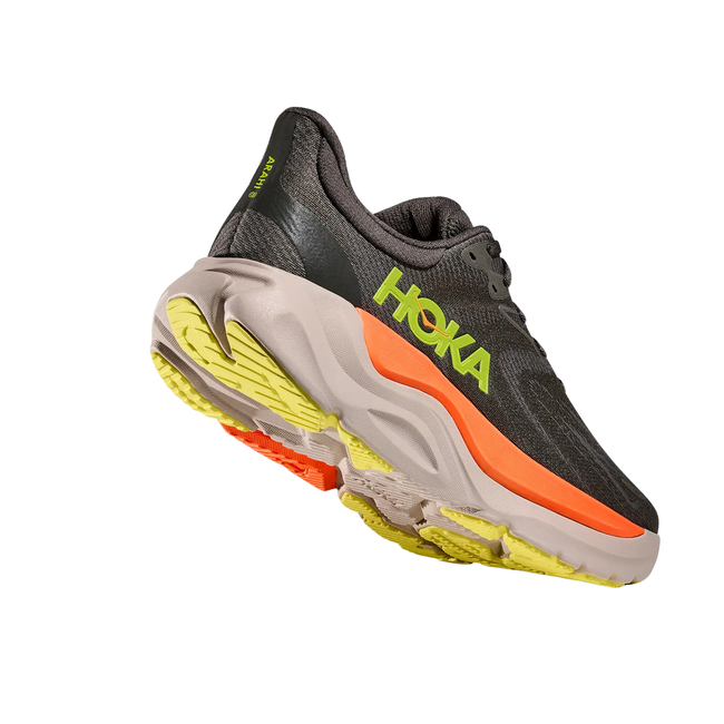 Angled heel of Hoka Men's Arahi 8 Running Shoe in Asphalt