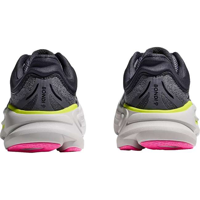 Heels of Hoka Women's Bondi 9 Running Shoe in Charcoal Grey