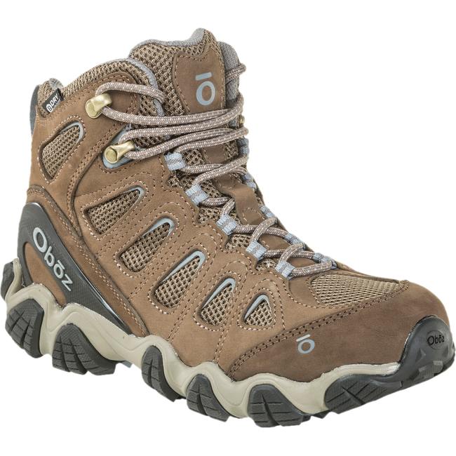 Front angled view of Women's Oboz Sawtooth II Mid Waterproof Hiking Boot in brindle brown