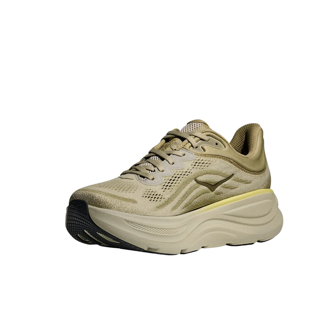 Angled Medial side of Hoka Men's Bondi 9 Running Shoe in Grassland