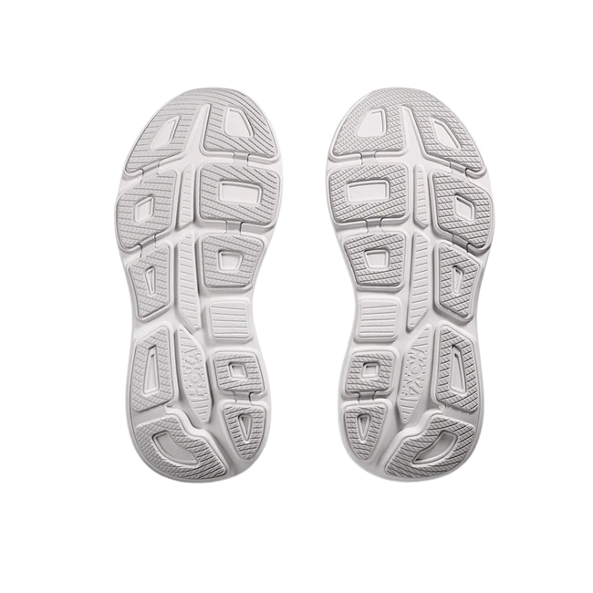 Soles of Hoka Women's Bondi 9 Running Shoe in Cosmic Grey