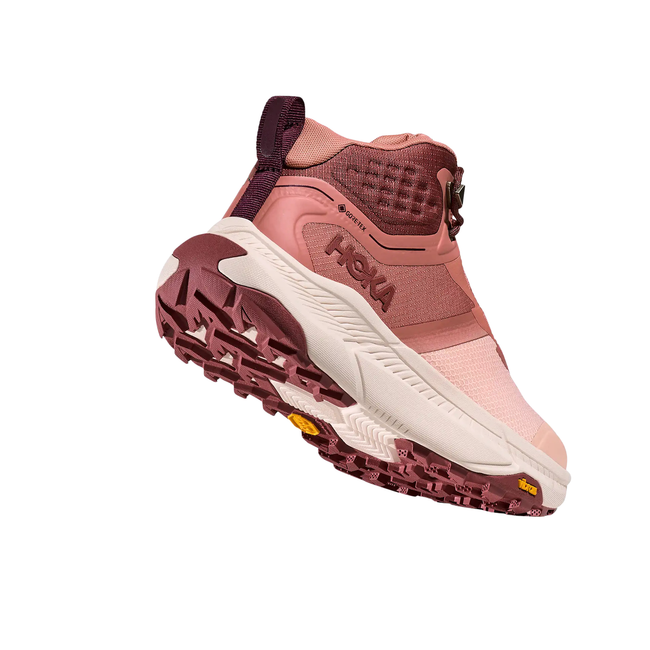 Angled Heel of Hoka Women's Transport Hike GORE-TEX Hiking Boot in Rose Latte