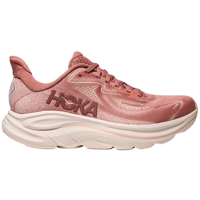 Side of Hoka Women's Clifton 10 Running Shoe in Rose Latte Pinkish Red