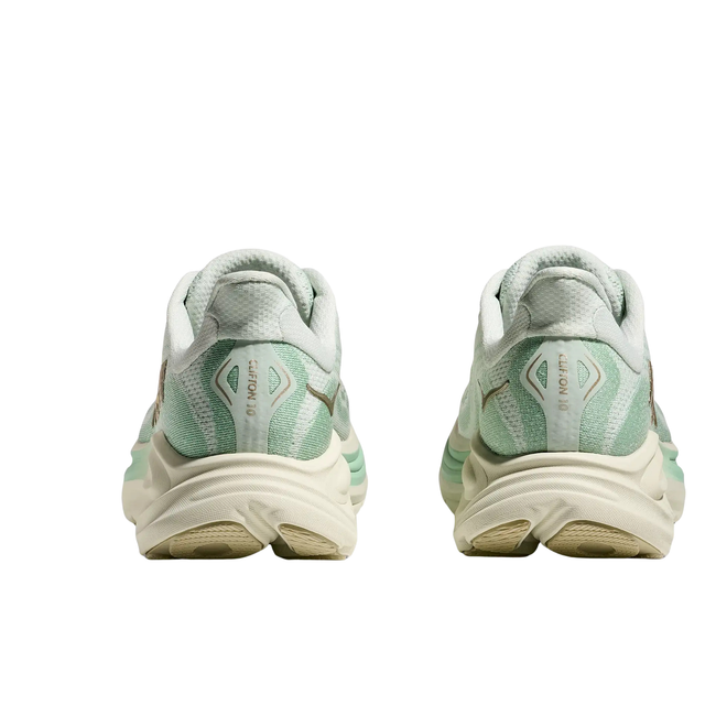Heels of Hoka Women's Clifton 10 Running Shoe in Jadeite Green