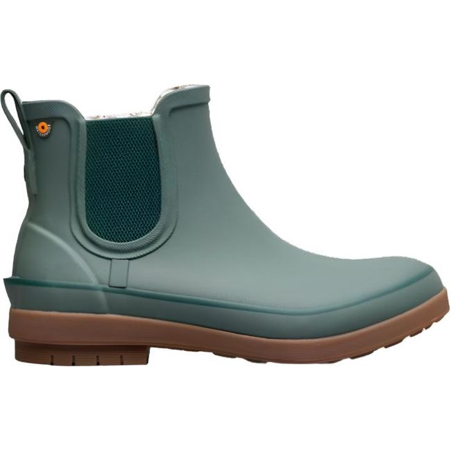 Lateral side of Women's Bogs Rain Boot Amanda Chelsea II in Spruce green with tan sole