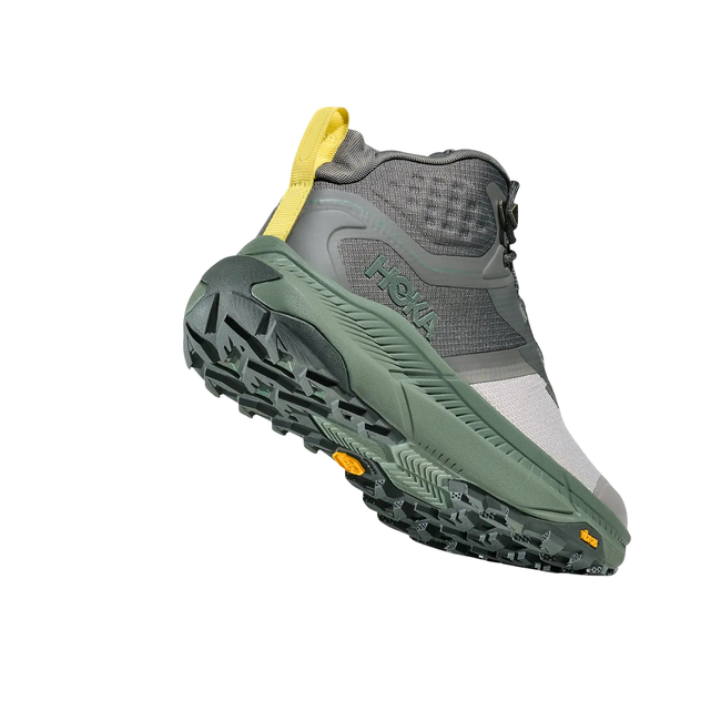 Angled heel of Hoka Men's Transport Hike GORE-TEX Hiking Shoe in Gravel Fern