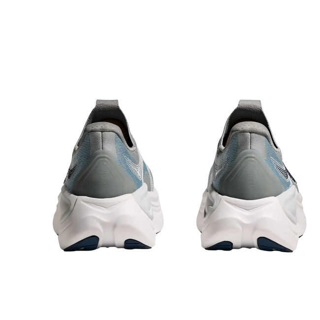 Heels of Hoka Men's Skyward Laceless Recovery Shoe in Stardust Grey