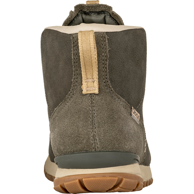 Heel of Women's Oboz Emma Mid Casual Boot in olive branch green leather and suede