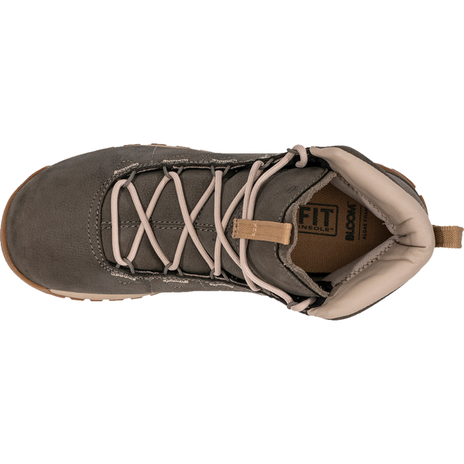 Top down view of Women's Oboz Emma Mid Casual Boot in olive branch green leather and suede