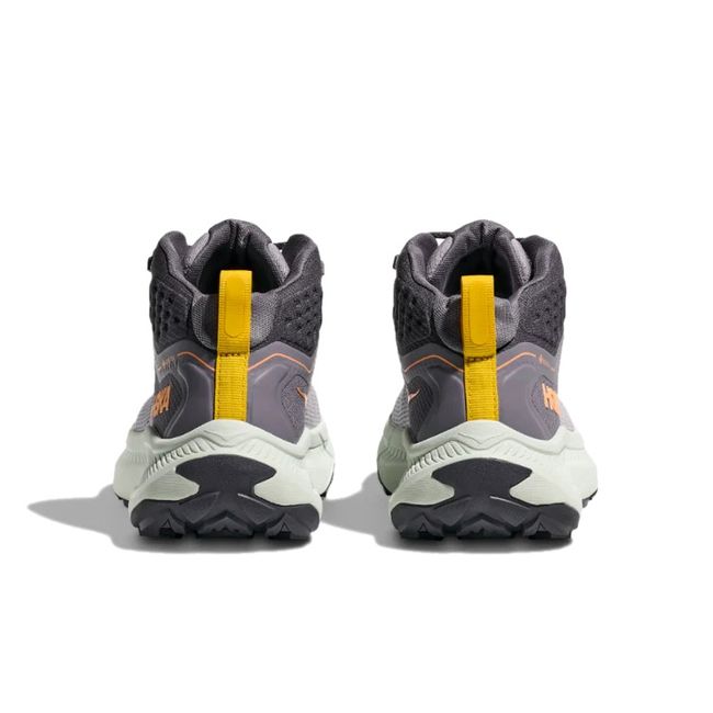 Heels of Hoka Women's Transport Hike GORE-TEX Hiking Boot in Grey Skies