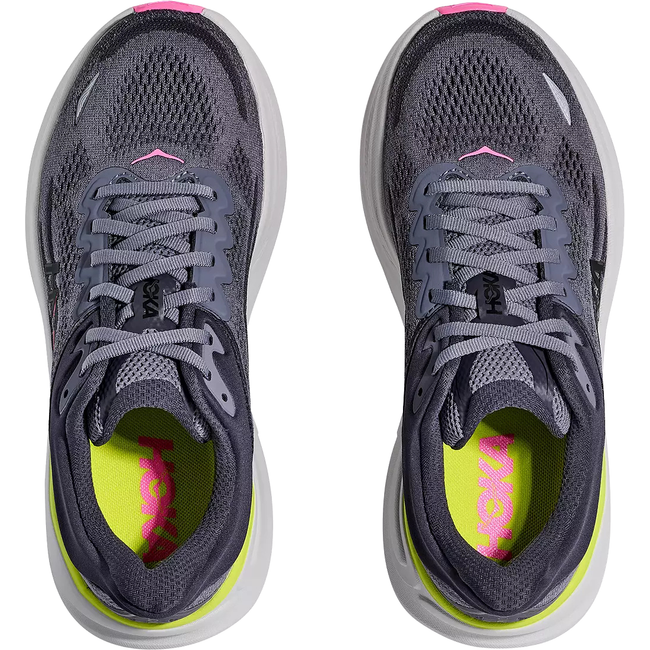 Tops of Hoka Women's Bondi 9 Running Shoe in Charcoal Grey