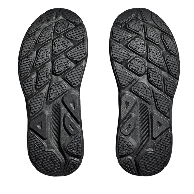 Soles of Hoka Men's Clifton 9 GTX Running Shoe in Black